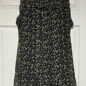 wild fable Black Floral Smocked Midi Dress with Blue and Yellow Flowers